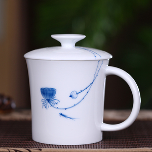 玉蝶 景德镇茶杯陶瓷带盖 手绘过滤泡茶杯办公杯会议个人水杯茶具