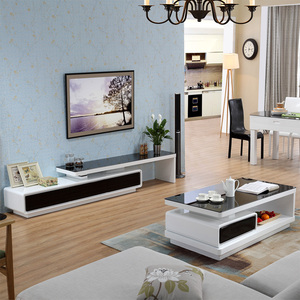 客厅简约现代家具 北欧韩式茶几电视柜组合 钢化玻璃黑白色整装