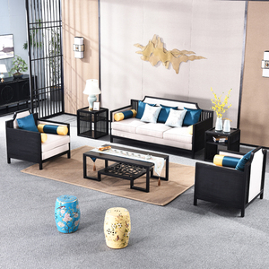 新中式实木沙发组合后现代简约仿古中国风轻奢客厅家具美容院酒店