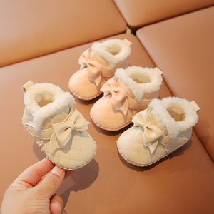 冬季一岁女宝宝学步鞋软底婴幼儿二棉鞋加绒婴儿鞋子秋冬款公主鞋