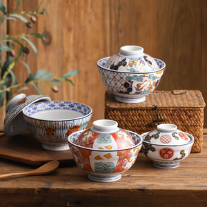 日式陶瓷碗带盖子家用隔水炖盅炖汤碗蒸蛋碗盖饭碗甜品燕窝碗