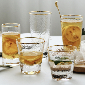 日式金边锤目纹玻璃杯泡茶喝水杯子开水杯家用杯子北欧ins啤酒杯