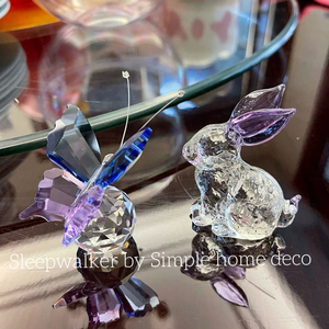 纯手工水晶玻璃可爱小兔子鸭子龙人草莓蝴蝶小摆件茶宠送人礼物