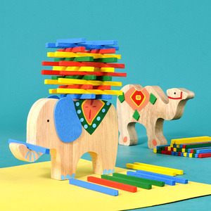 动物平衡木趣味早教亲子玩具木制大象叠叠高彩木棒积木宝宝堆堆乐