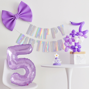紫色水晶数字气球浪漫梦幻儿童周岁派对户外装饰拍照道具生日布置