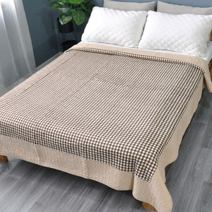 纯棉床盖单件绗缝床单夹棉180200格子可机洗床铺盖铺垫加棉衍缝被