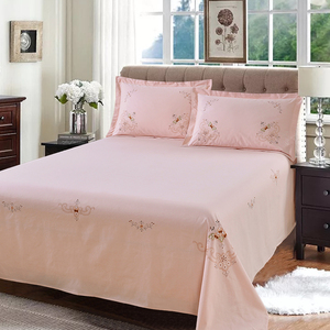 纯棉绣花床单三件套传统刺绣工艺床单枕套粉色白色全棉床品特价