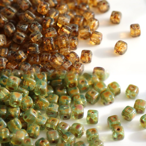 10颗装 进口捷克珠4mm琥珀绿色毕加索复古百搭玻璃珠手工串珠材料