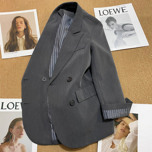 LILY MOST灰色西装外套女双排扣休闲设计感潮流气质西服
