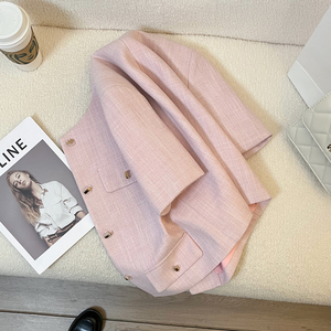 LILY MOST淡粉色小香风短袖西装外套女2024夏季新款高级感上衣