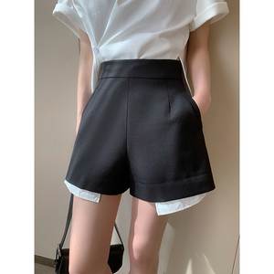 PINKEEN 黑色西装休闲裤女夏季2024年新款高腰显瘦阔腿裤短款裤子