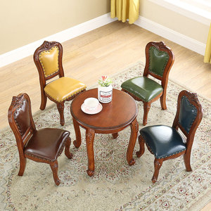 美式全实木家用小椅子带靠背儿童凳欧式茶几沙发小板凳客厅矮凳