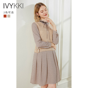 IVYKKI艾维2021夏新款女装两件套荷叶领中长款拼接蕾丝连衣裙