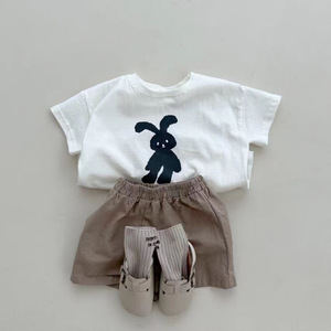韩版男女宝宝夏款短袖休闲T桖婴儿大白兔图案可爱百搭T恤中小童潮