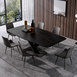 北欧岩板家用小户型小餐桌椅组合现代简约轻奢风格客厅长方形桌子