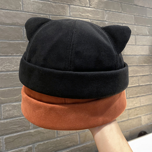 秋冬季可爱猫耳朵地主帽子男女街拍穿搭个性雅痞贝雷帽纯色瓜皮帽
