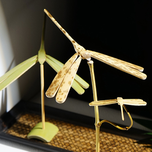 竹蜻蜓小摆件文艺中国风茶室禅意茶几桌面装饰品湘妃竹创意礼物