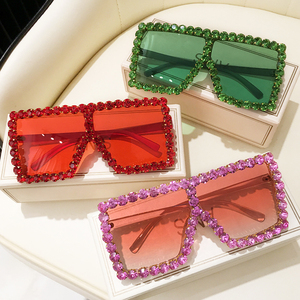 洋气镶钻超大框连体墨镜女ins高级感绿粉红色眼镜夸张个性太阳镜