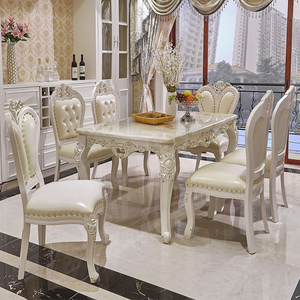 欧巧家具 欧式实木雕花餐桌餐椅组合 大理石餐桌 真皮餐椅 餐椅