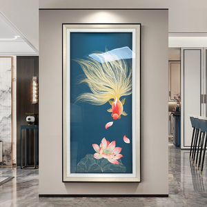 新中式高档走廊挂画如鱼得水玄关装饰画寓意好入户门客厅过道壁画