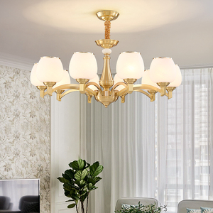 美式简约客厅吊灯创意餐厅现代轻奢法式卧室欧式全铜大厅中山灯具