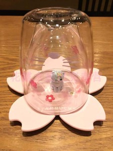 星巴克8oz萌猫粉樱款双层玻璃杯樱花季粉色猫头造型杯垫猫爪杯