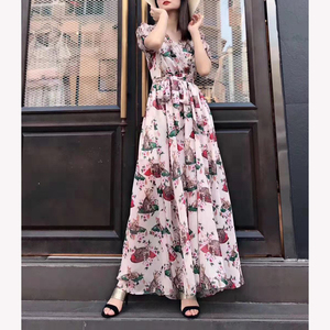 艾系列女装新品长款连衣裙品牌折扣V领气质显瘦仙女长裙潮