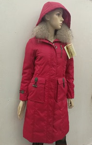 冬装女士中款时尚红豆羽绒服0962修身显瘦防寒保暖棉袄外套毛领