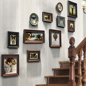 美式乡村复古楼梯实木照片墙欧式挂墙相框组合相片墙创意礼物礼品