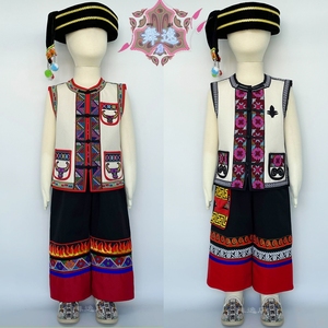 云南彝族服装童装火把节男童苗族舞蹈演出服56民族服饰儿童服饰