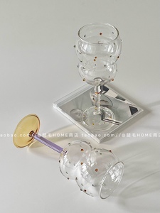 小众艺术感创意彩色糖豆玻璃高脚杯浮雕钻石氛围感精致酒杯香槟杯