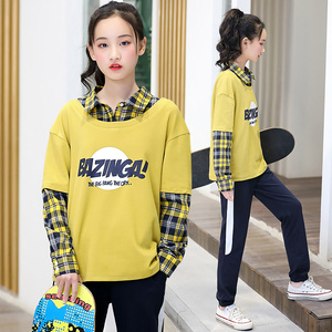 初中生卫衣女2022新款韩版学院风少女春装高中学生假两件春季上衣