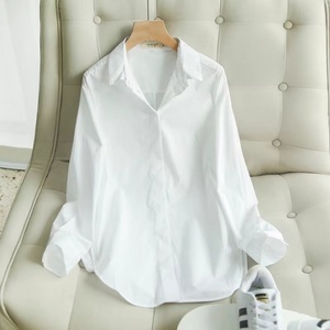 白衬衫女新款2024职业衬衣纯棉休闲气质洋气时尚内搭叠穿打底上衣