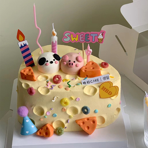 网红小仙女生日蛋糕装饰插牌小狗头猪头软陶蛋糕摆件奶酪硅胶模具