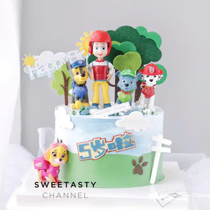 宝宝小狗队生日蛋糕装饰摆件儿童派对卡通汪玩具彩虹气球烘焙插件