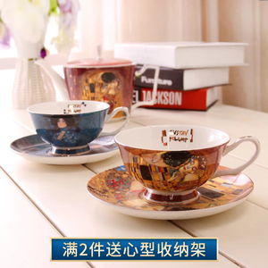 出口外贸欧式咖啡杯套装骨瓷红茶杯创意潮流经典油画陶瓷礼品