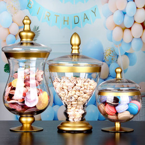 欧式透明玻璃糖果罐带盖储物罐水晶婚庆软装玻璃甜品装饰创意摆件