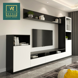 轻奢电视柜黑白现代简约柜组合墙柜高款小户型北欧背景墙柜储物柜