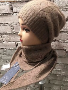 蒙古国进口纯羊绒男女针织毛线包头保暖帽子薄有配套围巾戈壁品质