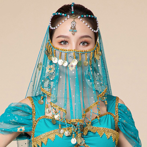 印度舞表演出服面纱舞蹈道具纱巾面罩面纱女茉莉公主异域风情服装