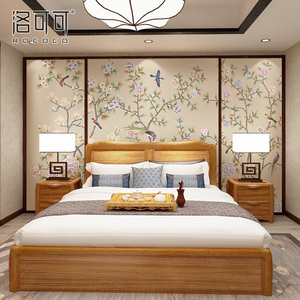 新中式壁纸 花鸟素色卧室客厅装饰电视背景墙壁画3d墙纸墙布整幅