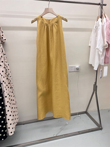 韩国HKY1287夏季新款无袖背心连衣裙女系带收腰显瘦时尚洋气长裙