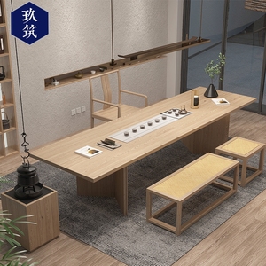 新中式实木茶桌现代简约原木色功夫茶台茶室禅意练字桌子凳子家具