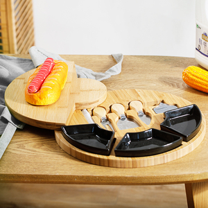 圆形芝士板楠竹厨房面包板陶瓷碗带刀套装欧式创意砧板水果披萨板