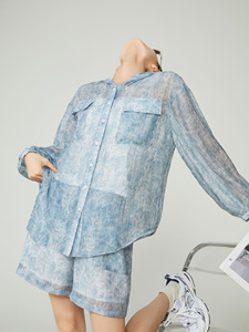 Feiry 灰蓝色设计感晕染轻薄防晒衬衫套装女夏2024新款短裤两件套