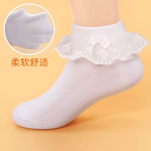 女童花边袜秋季儿童袜子白色拉丁舞公主袜女孩宝宝蕾丝短袜舞蹈袜