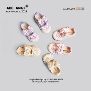 ABC ANGF官网女童帆布鞋2024春季单鞋防滑软底宝宝韩版蝴蝶结布鞋