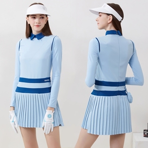 春秋季高尔夫连衣裙网球羽毛球运动服装长袖上衣女golf女装套装女