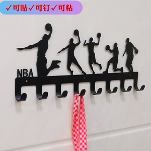 免打孔铁艺挂钩装饰壁挂NBA创意儿童房玄关钥匙衣帽钩门后厨卫挂