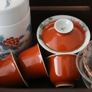 糯米瓷 国器 茶具纯手绘釉下彩茶杯古典岁寒三友陶瓷盖碗品茗杯子